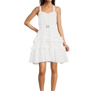 LDT Celia White Eyelet Tiered Mini Dress- NWT